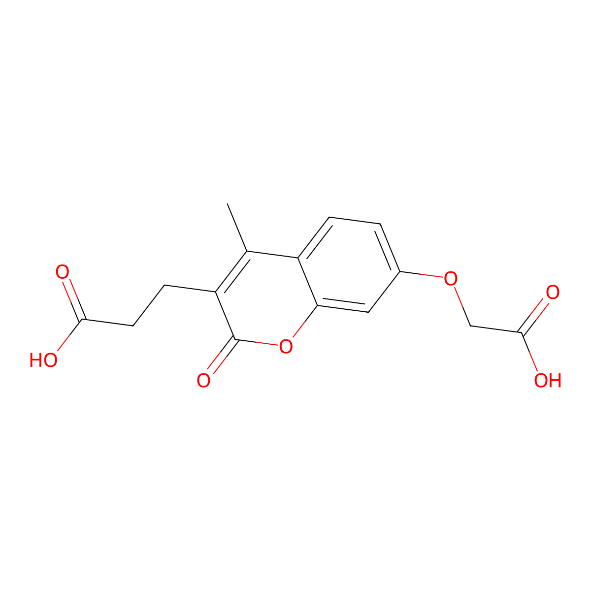 3-(7-(carboxymethoxy)-4-methyl-2-oxo-2H-chromen-3-yl)propanoic acid molecular structure, CAS 708249-89-2