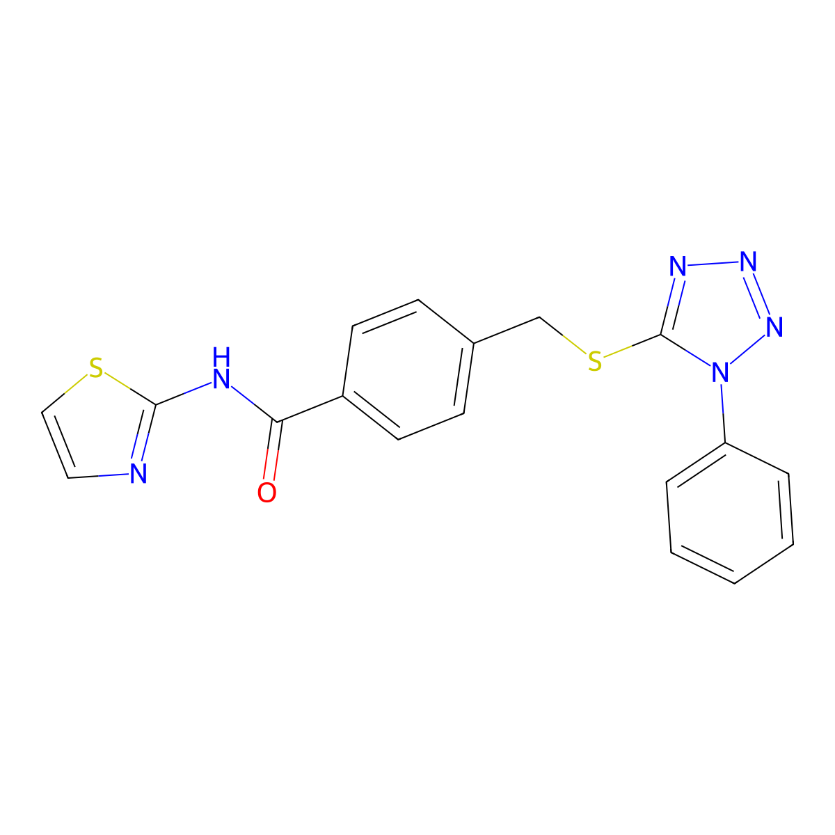 4-[(1-phenyltetrazol-5-yl)sulfanylmethyl]-N-(1,3-thiazol-2-yl)benzamide molecular structure, CAS 708249-90-5