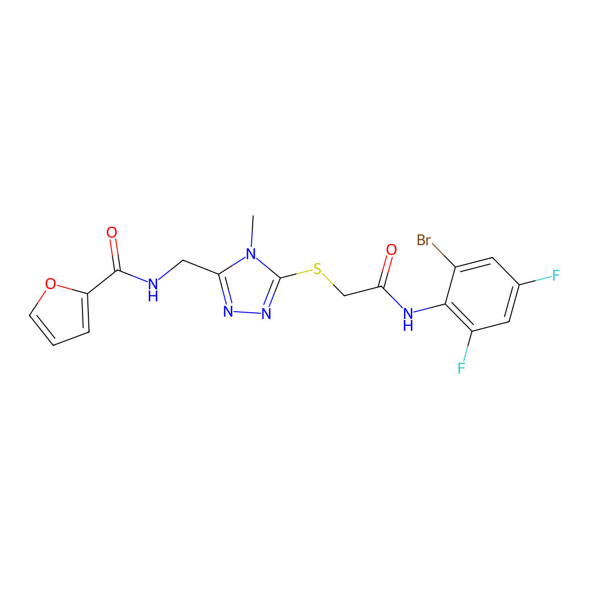 N-[[5-[2-(2-bromo-4,6-difluoroanilino)-2-oxoethyl]sulfanyl-4-methyl-1,2,4-triazol-3-yl]methyl]furan-2-carboxamide molecular structure, CAS 708249-93-8