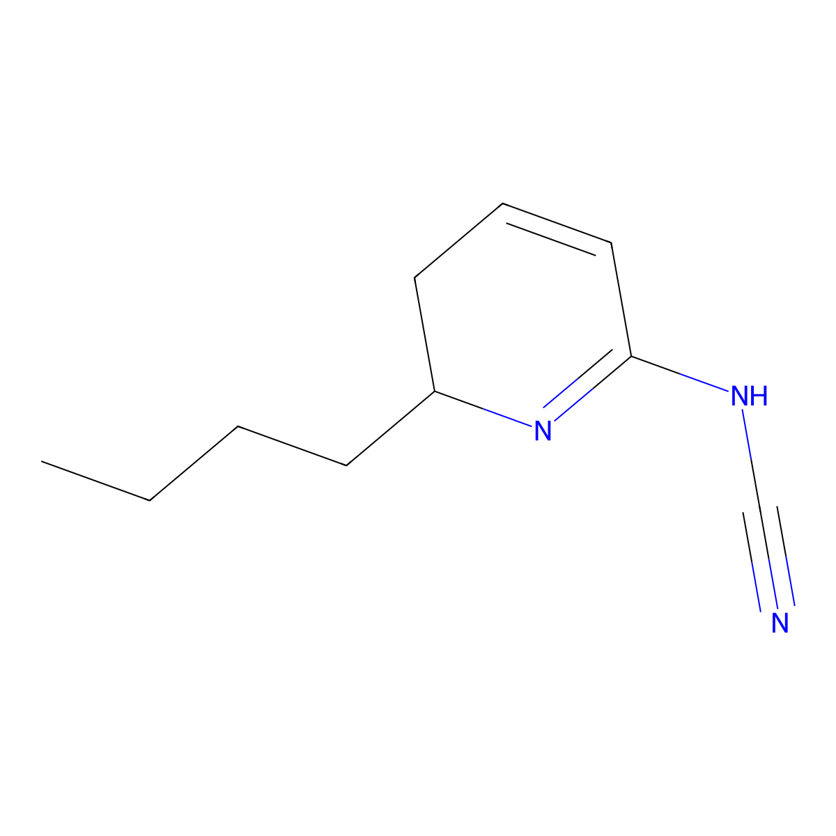 (Z)-(6-butyl-5,6-dihydro-1H-pyridin-2-ylidene)-cyanamide molecular structure, CAS 70825-86-4