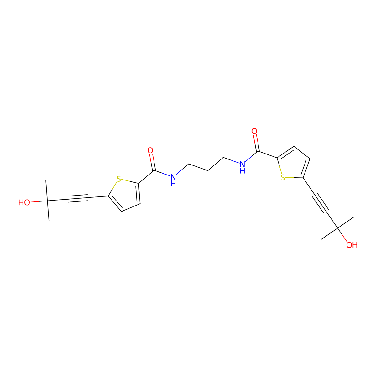 5-(3-hydroxy-3-methylbut-1-ynyl)-N-[3-[[5-(3-hydroxy-3-methylbut-1-ynyl)thiophene-2-carbonyl]amino]propyl]thiophene-2-carboxamide molecular structure, CAS 708250-02-6