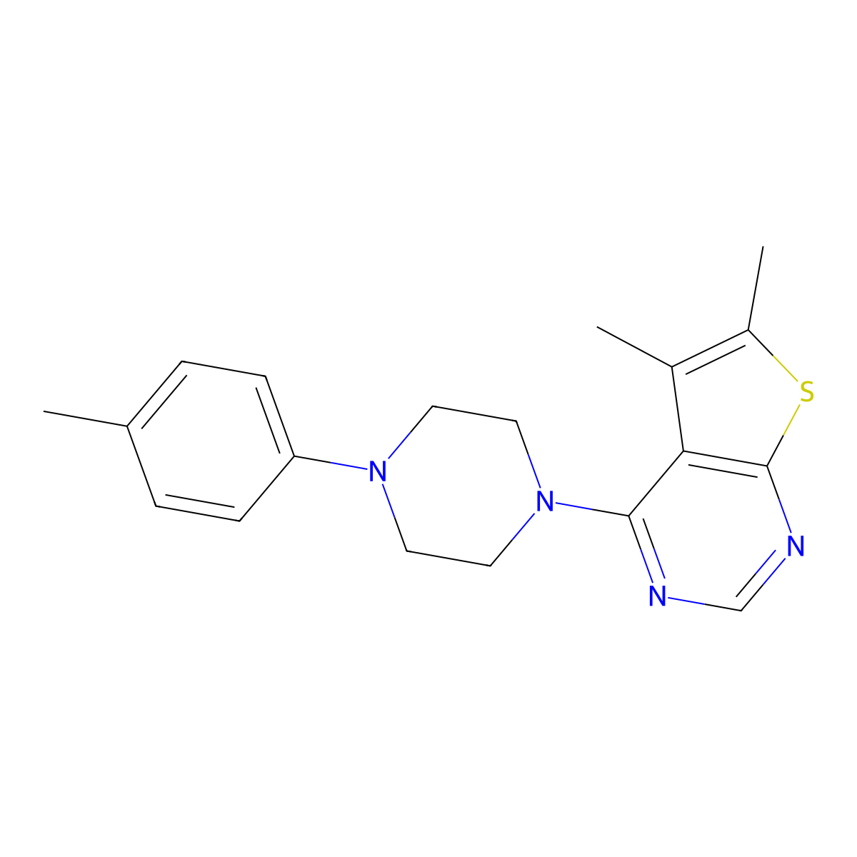 5,6-Dimethyl-4-[4-(4-methylphenyl)piperazin-1-yl]thieno[2,3-d]pyrimidine molecular structure, CAS 708250-05-9
