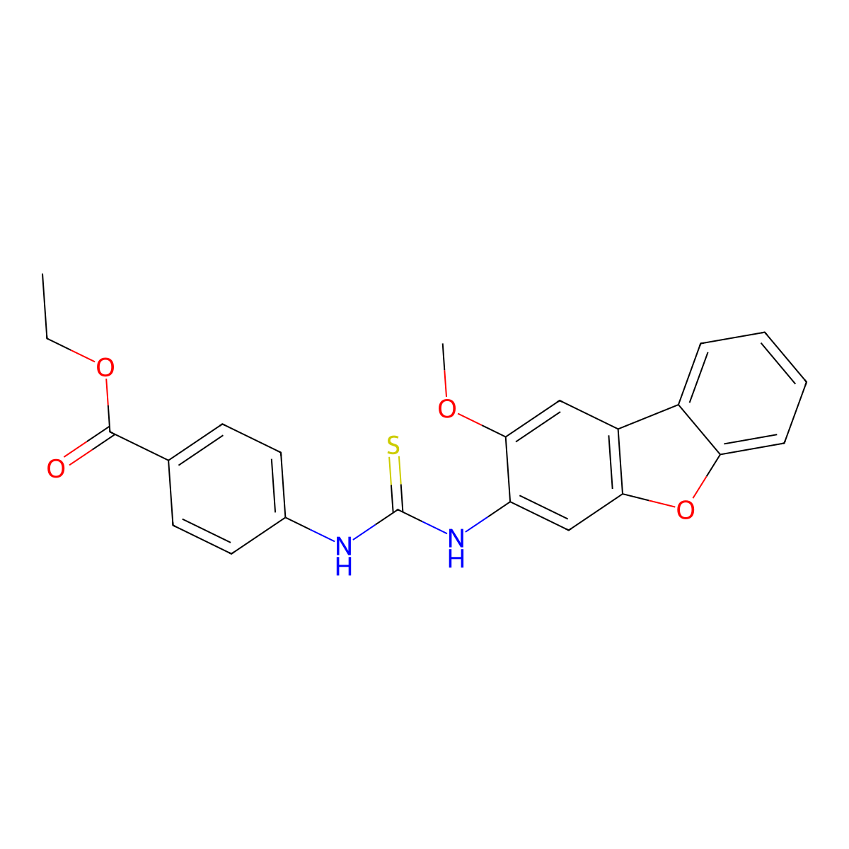 Ethyl 4-[(2-methoxydibenzofuran-3-yl)carbamothioylamino]benzoate molecular structure, CAS 708250-10-6