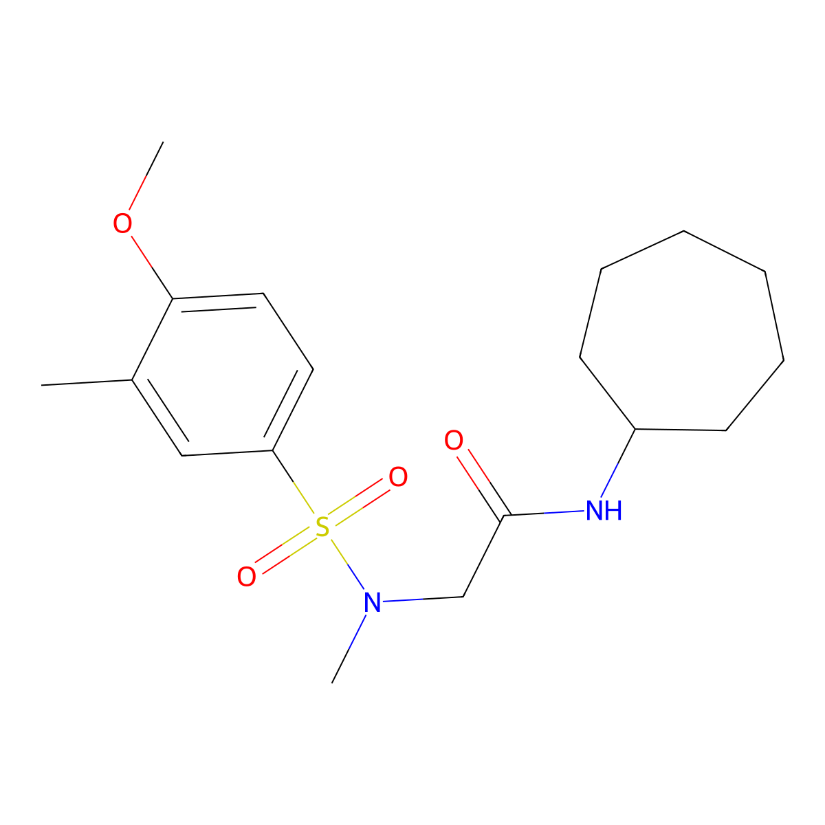 N-cycloheptyl-2-[(4-methoxy-3-methylphenyl)sulfonyl-methylamino]acetamide molecular structure, CAS 708250-11-7