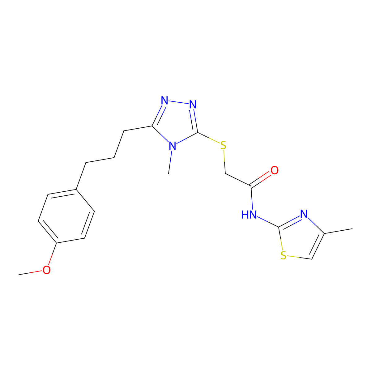 2-[[5-[3-(4-methoxyphenyl)propyl]-4-methyl-1,2,4-triazol-3-yl]sulfanyl]-N-(4-methyl-1,3-thiazol-2-yl)acetamide molecular structure, CAS 708250-24-2