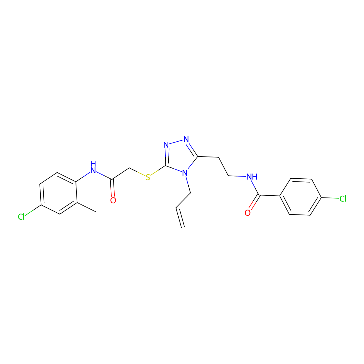 4-chloro-N-[2-[5-[2-(4-chloro-2-methylanilino)-2-oxoethyl]sulfanyl-4-prop-2-enyl-1,2,4-triazol-3-yl]ethyl]benzamide molecular structure, CAS 708250-49-1