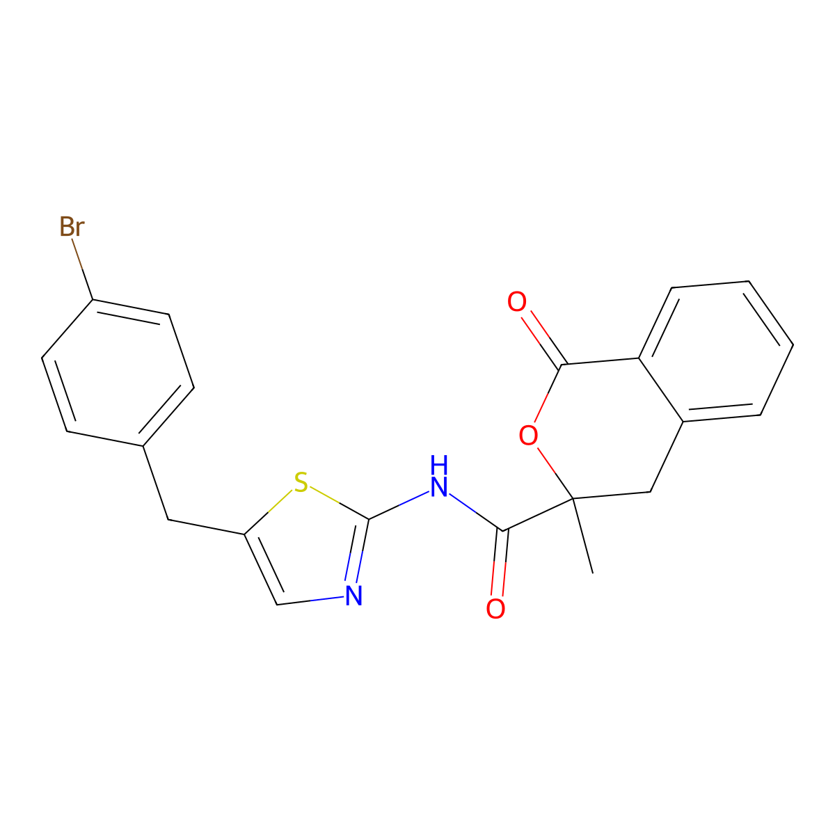 N-[5-[(4-bromophenyl)methyl]-1,3-thiazol-2-yl]-3-methyl-1-oxo-4H-isochromene-3-carboxamide molecular structure, CAS 708250-52-6