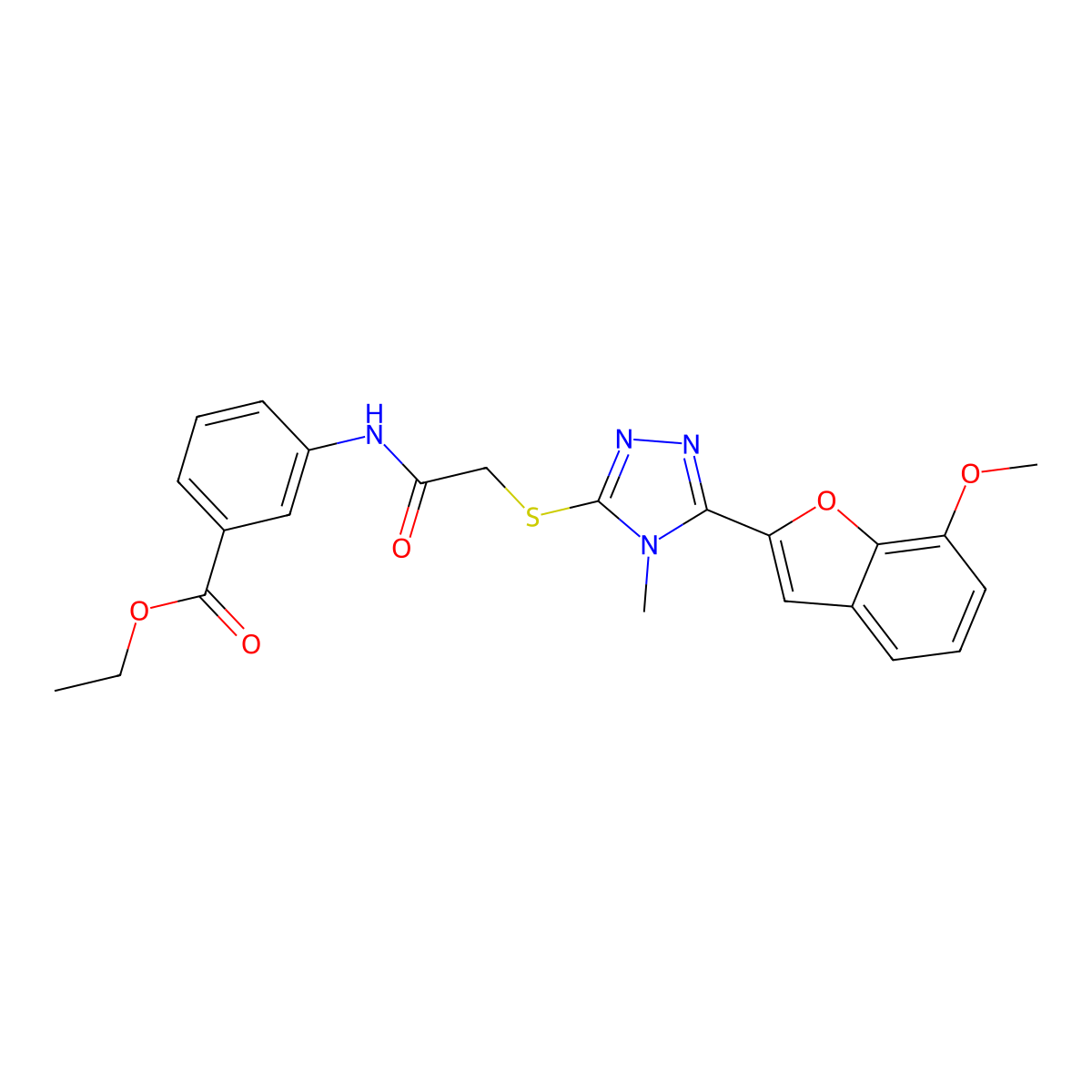 ethyl 3-[({[5-(7-methoxy-1-benzofuran-2-yl)-4-methyl-4H-1,2,4-triazol-3-yl]sulfanyl}acetyl)amino]benzoate molecular structure, CAS 708250-57-1