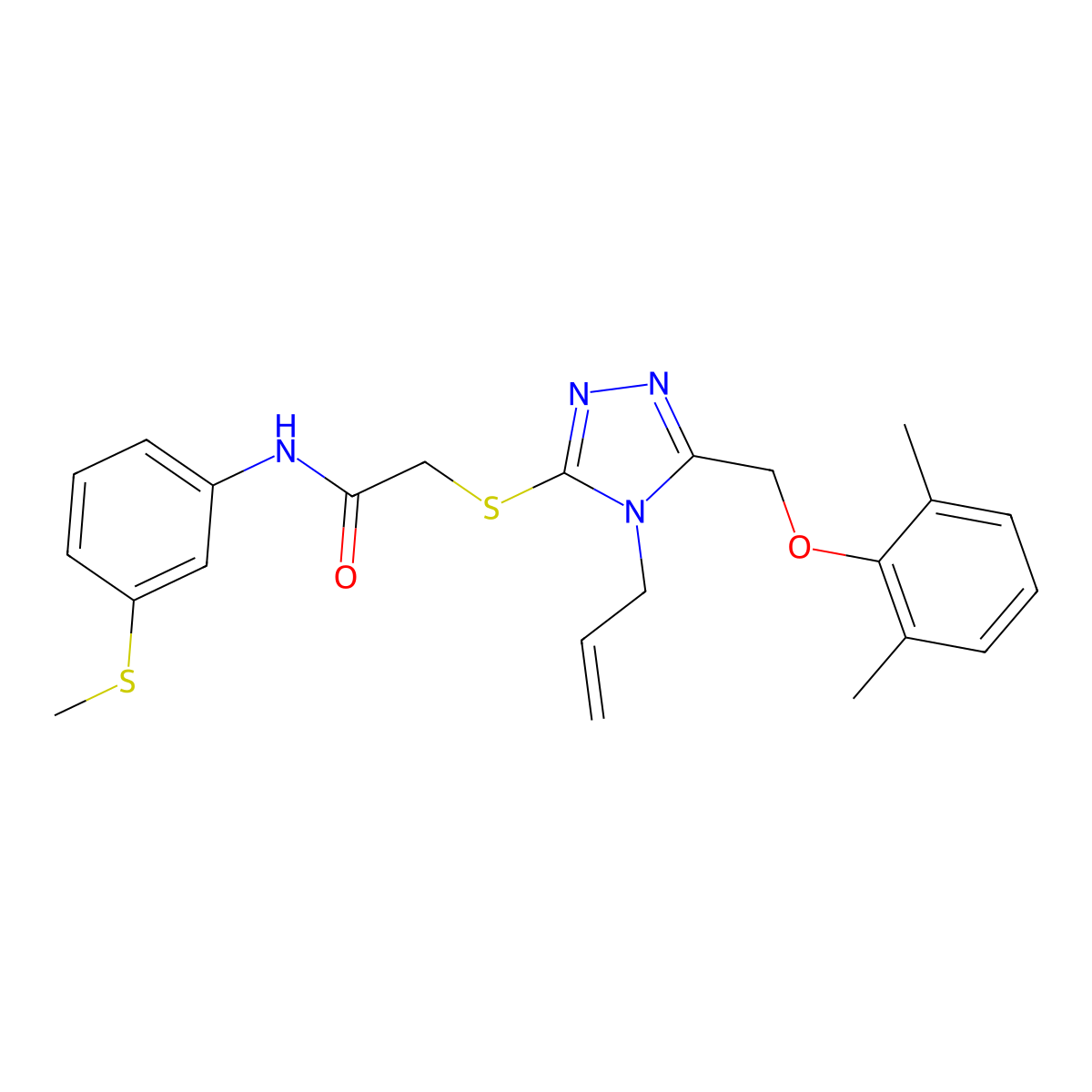 2-[[5-[(2,6-dimethylphenoxy)methyl]-4-prop-2-enyl-1,2,4-triazol-3-yl]sulfanyl]-N-(3-methylsulfanylphenyl)acetamide molecular structure, CAS 708250-59-3