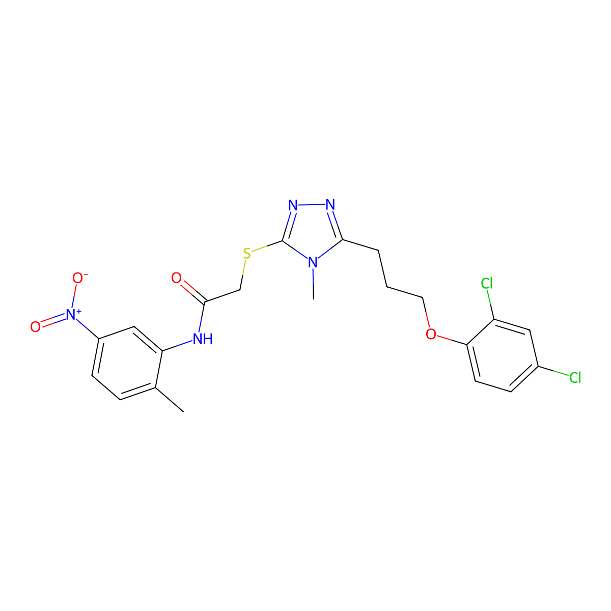 2-[[5-[3-(2,4-dichlorophenoxy)propyl]-4-methyl-1,2,4-triazol-3-yl]sulfanyl]-N-(2-methyl-5-nitrophenyl)acetamide molecular structure, CAS 708250-65-1