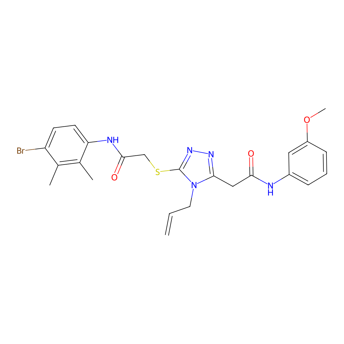 2-[5-[2-(4-bromo-2,3-dimethylanilino)-2-oxoethyl]sulfanyl-4-prop-2-enyl-1,2,4-triazol-3-yl]-N-(3-methoxyphenyl)acetamide molecular structure, CAS 708250-76-4