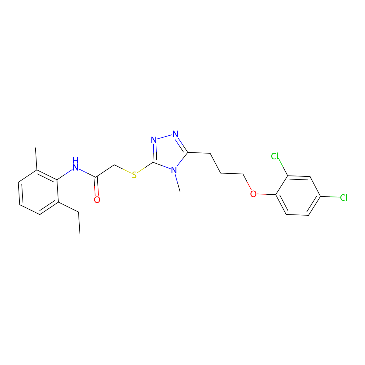 2-[[5-[3-(2,4-dichlorophenoxy)propyl]-4-methyl-1,2,4-triazol-3-yl]thio]-N-(2-ethyl-6-methylphenyl)acetamide molecular structure, CAS 708250-78-6