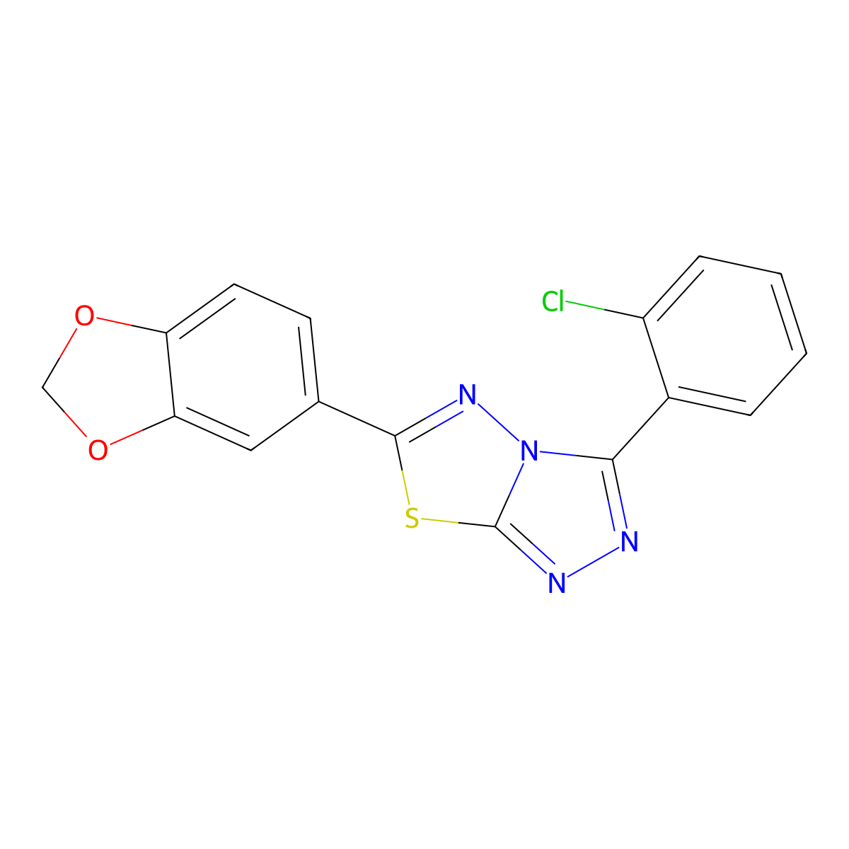 6-(1,3-Benzodioxol-5-yl)-3-(2-chlorophenyl)[1,2,4]triazolo[3,4-b][1,3,4]thiadiazole molecular structure, CAS 708250-92-4