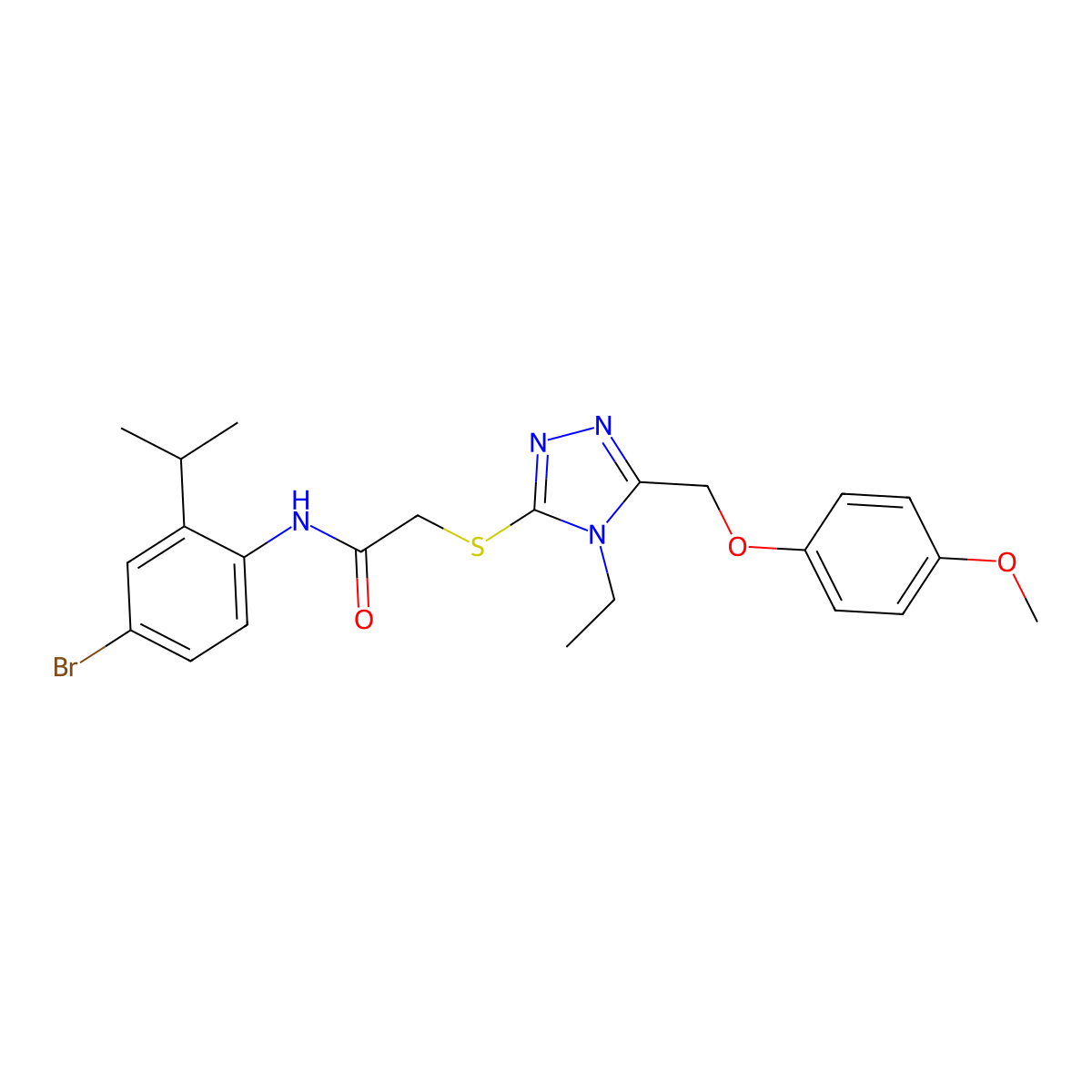 N-(4-bromo-2-propan-2-ylphenyl)-2-[[4-ethyl-5-[(4-methoxyphenoxy)methyl]-1,2,4-triazol-3-yl]sulfanyl]acetamide molecular structure, CAS 708251-05-2