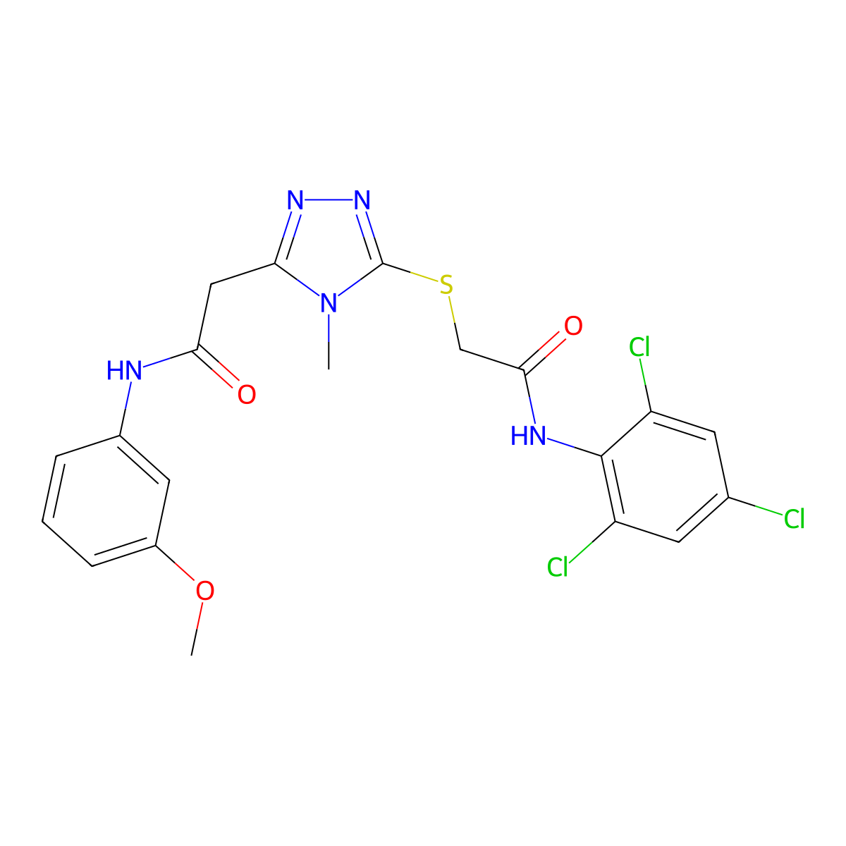 N-(3-methoxyphenyl)-2-[4-methyl-5-[2-oxo-2-(2,4,6-trichloroanilino)ethyl]sulfanyl-1,2,4-triazol-3-yl]acetamide molecular structure, CAS 708251-13-2