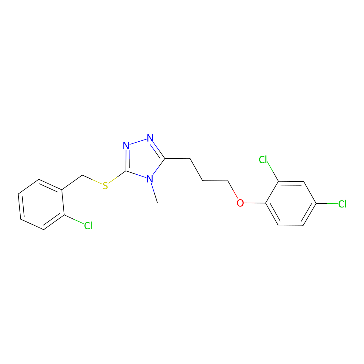 3-[(2-Chlorophenyl)methylsulfanyl]-5-[3-(2,4-dichlorophenoxy)propyl]-4-methyl-1,2,4-triazole molecular structure, CAS 708251-15-4