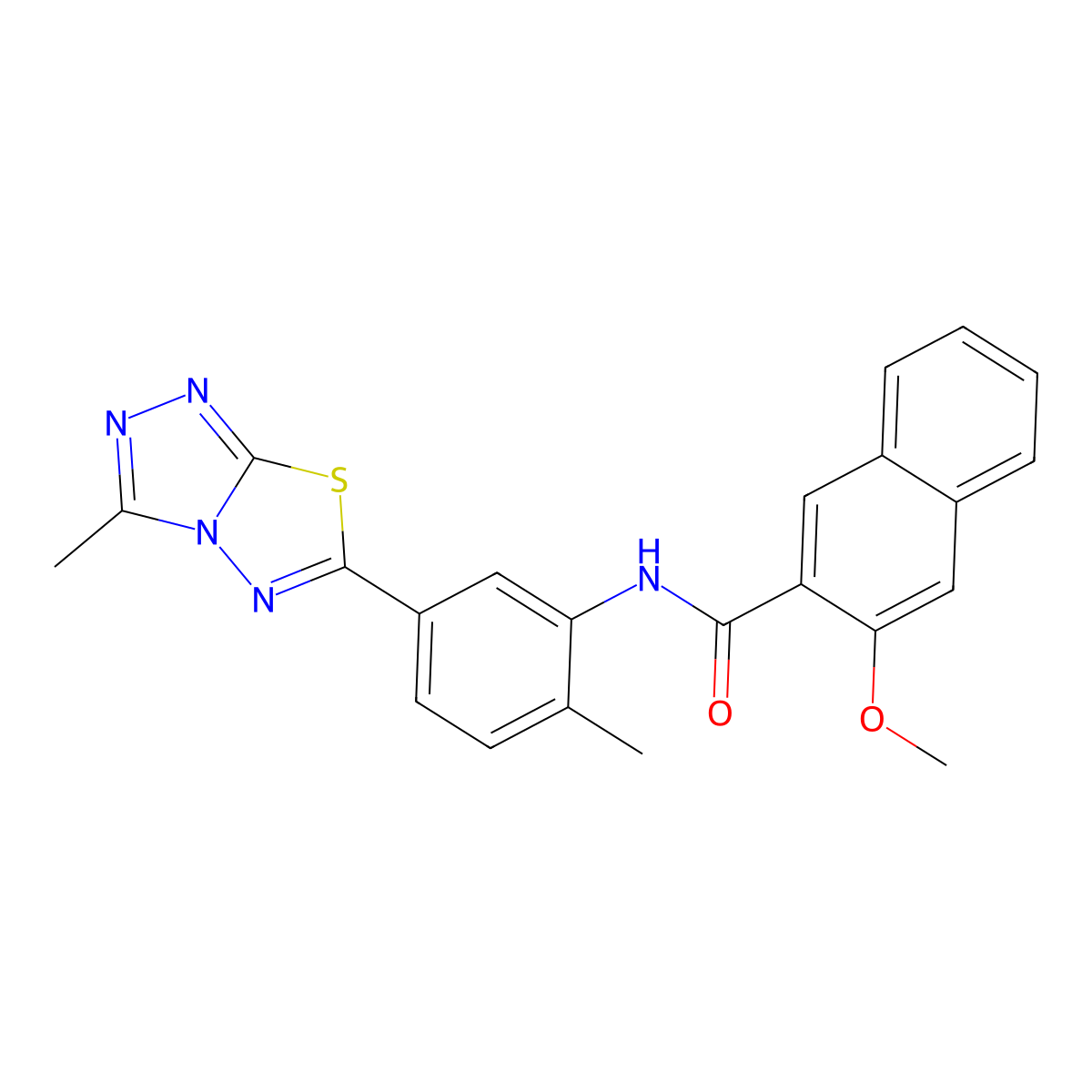 3-methoxy-N-[2-methyl-5-(3-methyl[1,2,4]triazolo[3,4-b][1,3,4]thiadiazol-6-yl)phenyl]naphthalene-2-carboxamide molecular structure, CAS 708251-21-2