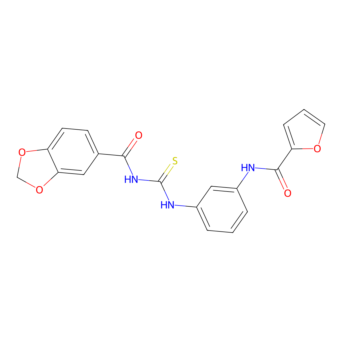 N-[[3-(furan-2-carbonylamino)phenyl]carbamothioyl]-1,3-benzodioxole-5-carboxamide molecular structure, CAS 708251-28-9
