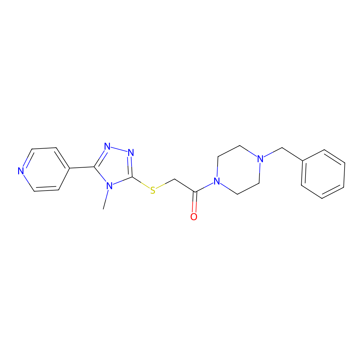 1-benzyl-4-({[4-methyl-5-(4-pyridinyl)-4H-1,2,4-triazol-3-yl]thio}acetyl)piperazine molecular structure, CAS 708251-30-3