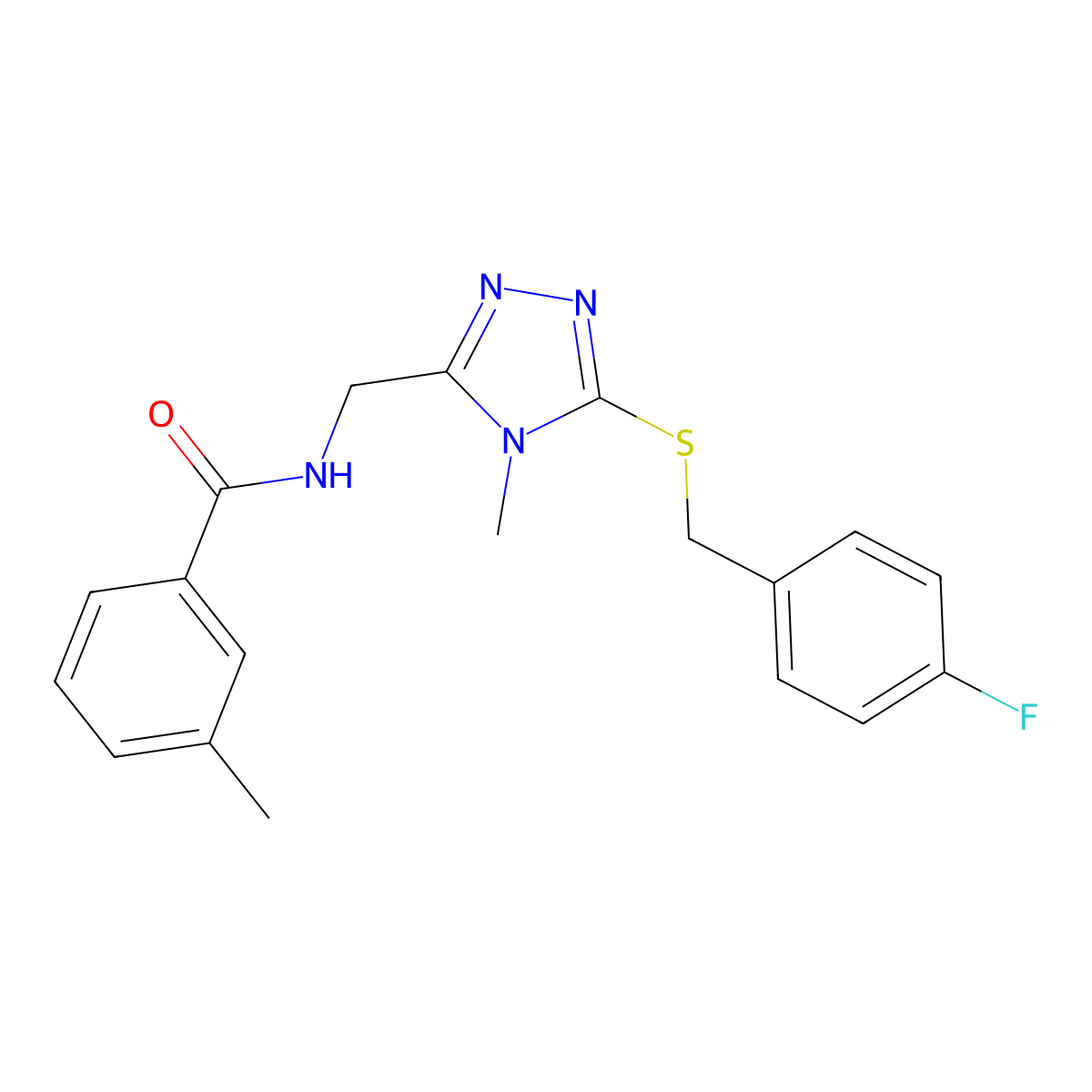 N-[[5-[(4-fluorophenyl)methylsulfanyl]-4-methyl-1,2,4-triazol-3-yl]methyl]-3-methylbenzamide molecular structure, CAS 708251-33-6
