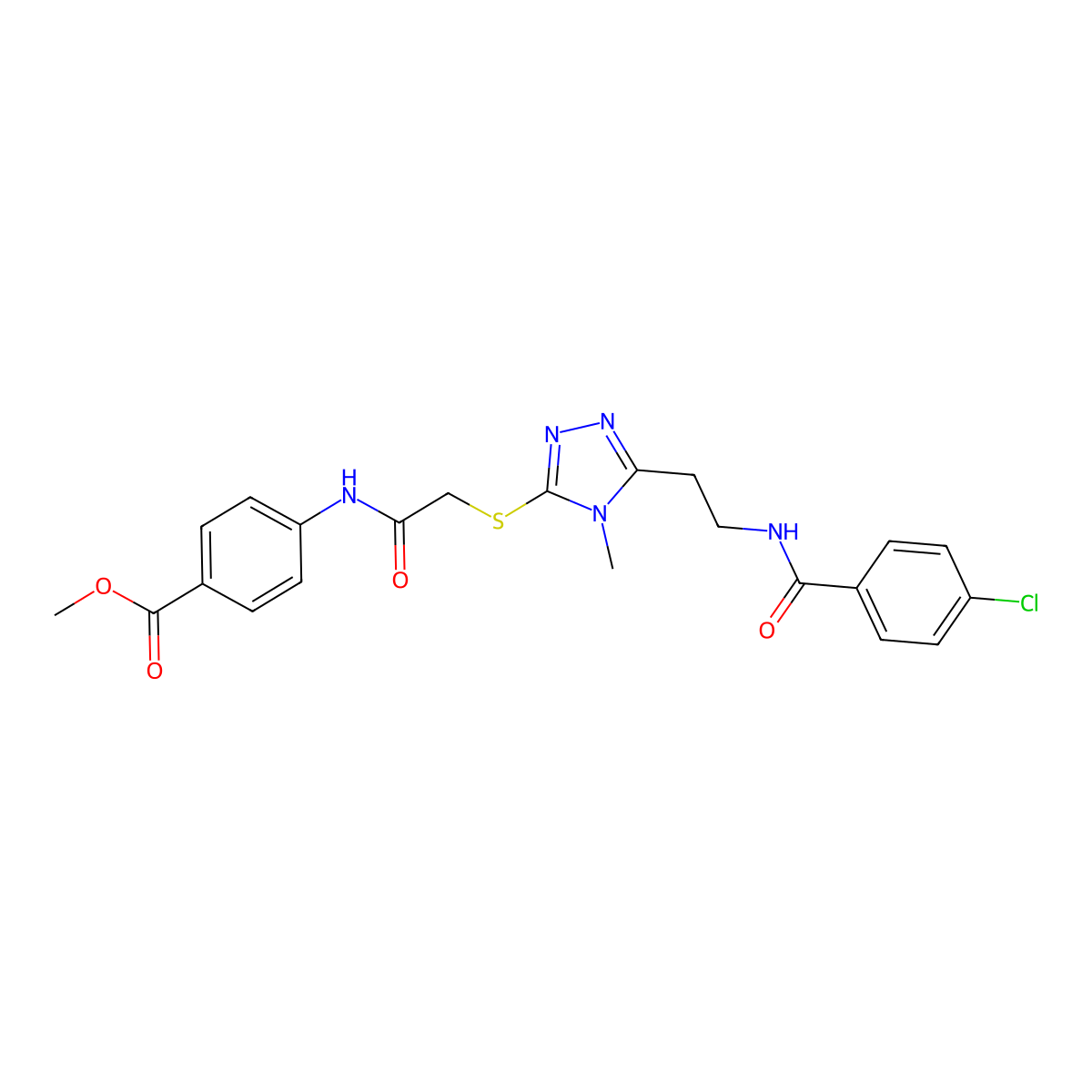 methyl 4-[({[5-(2-{[(4-chlorophenyl)carbonyl]amino}ethyl)-4-methyl-4H-1,2,4-triazol-3-yl]sulfanyl}acetyl)amino]benzoate molecular structure, CAS 708251-34-7