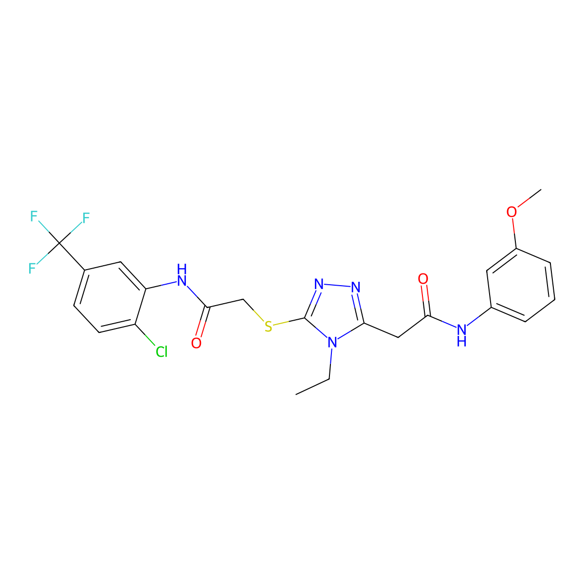 2-[5-[2-[2-chloro-5-(trifluoromethyl)anilino]-2-oxoethyl]sulfanyl-4-ethyl-1,2,4-triazol-3-yl]-N-(3-methoxyphenyl)acetamide molecular structure, CAS 708251-38-1