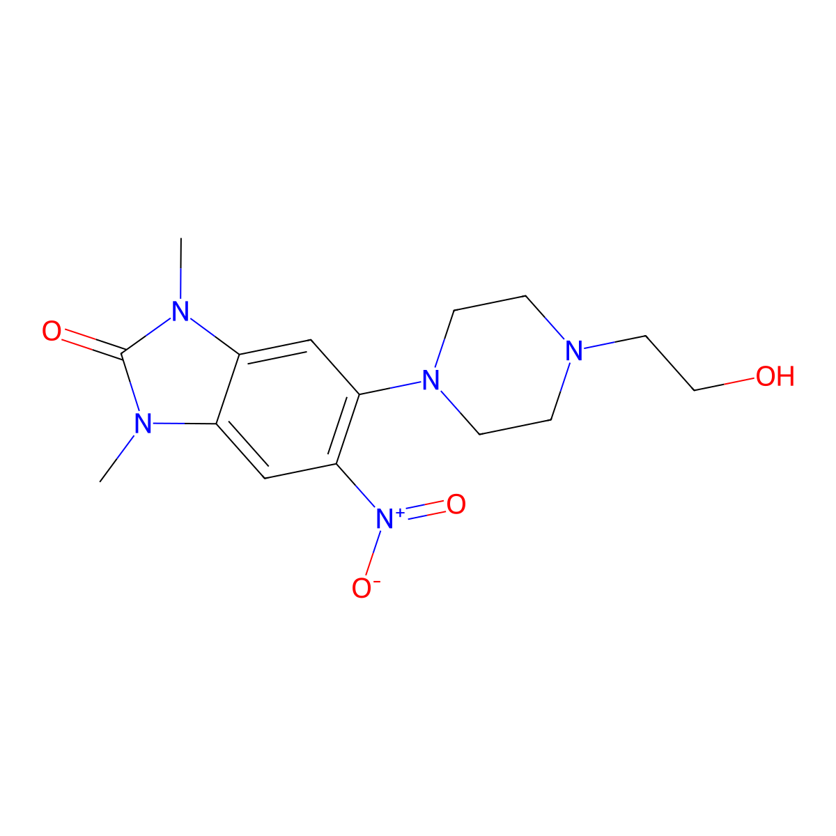 5-[4-(2-Hydroxyethyl)piperazin-1-yl]-1,3-dimethyl-6-nitrobenzimidazol-2-one molecular structure, CAS 708251-41-6