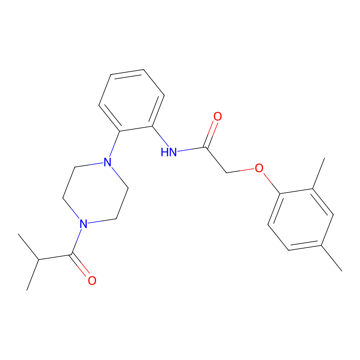 2-(2,4-dimethylphenoxy)-N-[2-[4-(2-methylpropanoyl)piperazin-1-yl]phenyl]acetamide molecular structure, CAS 708251-42-7