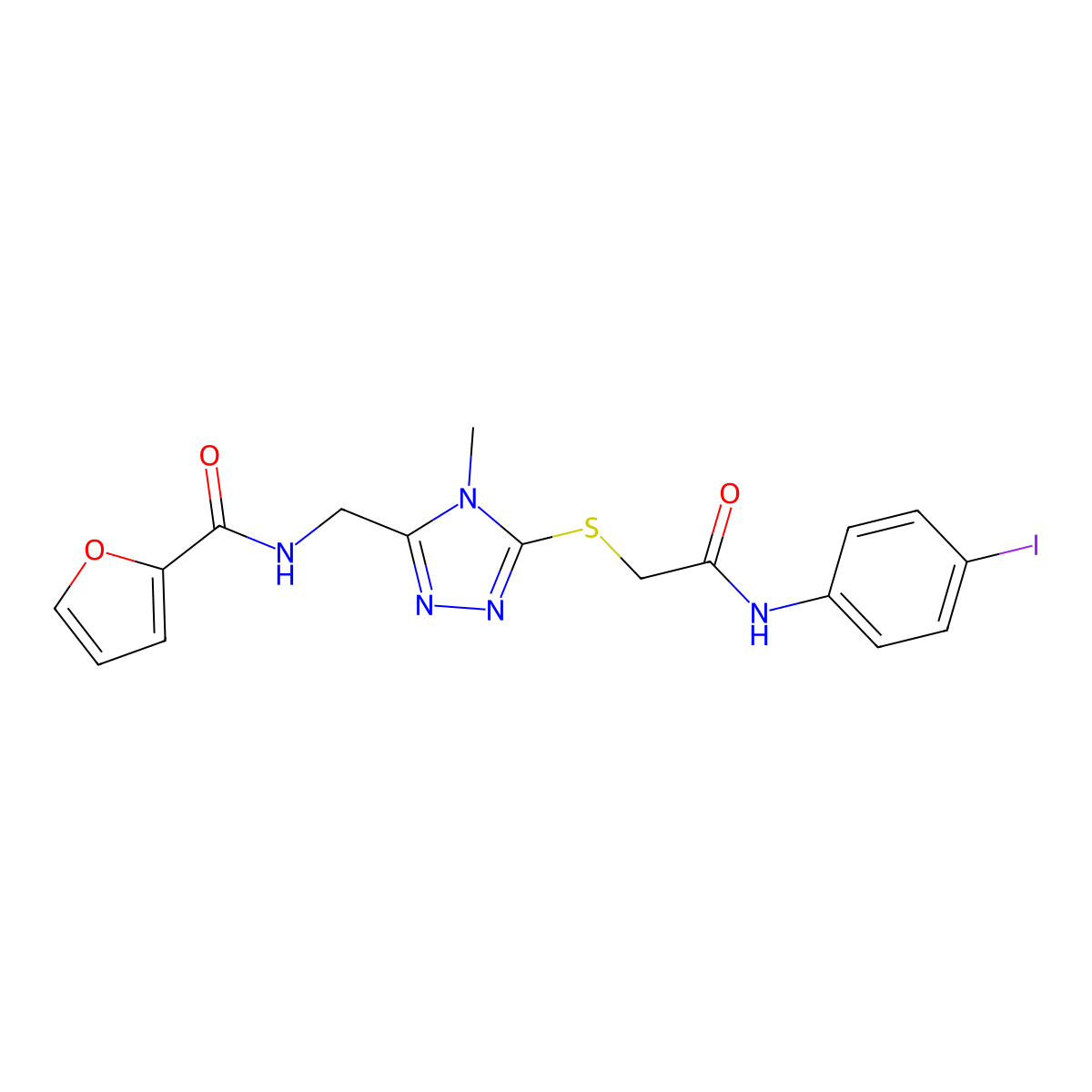 N-[[5-[2-(4-iodoanilino)-2-oxoethyl]sulfanyl-4-methyl-1,2,4-triazol-3-yl]methyl]furan-2-carboxamide molecular structure, CAS 708251-73-4