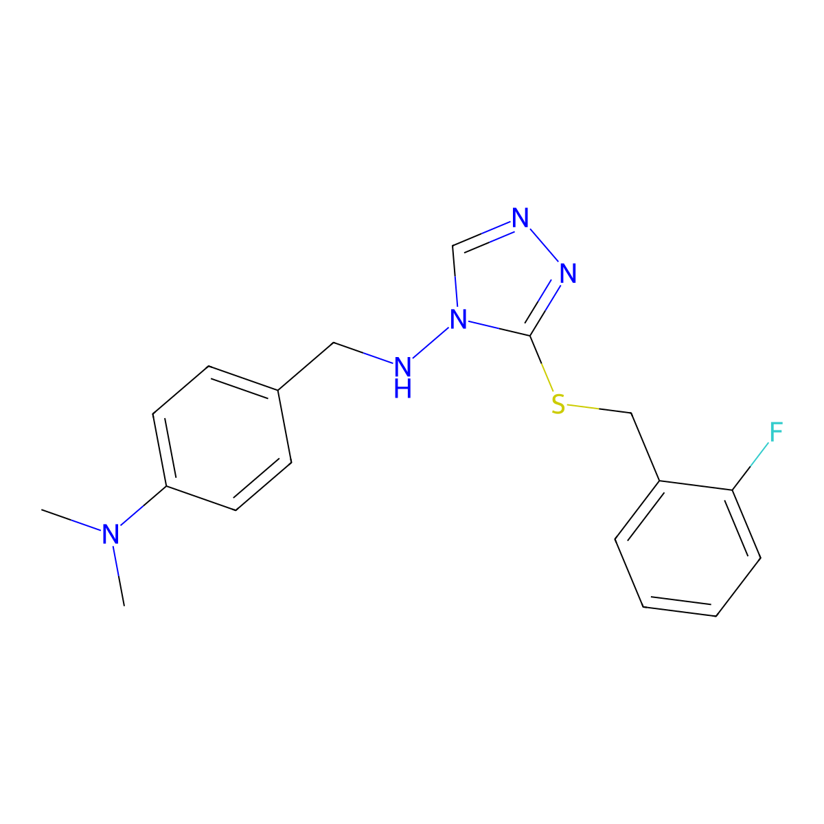 N-[4-(dimethylamino)benzyl]-3-[(2-fluorobenzyl)thio]-4H-1,2,4-triazol-4-amine molecular structure, CAS 708251-77-8