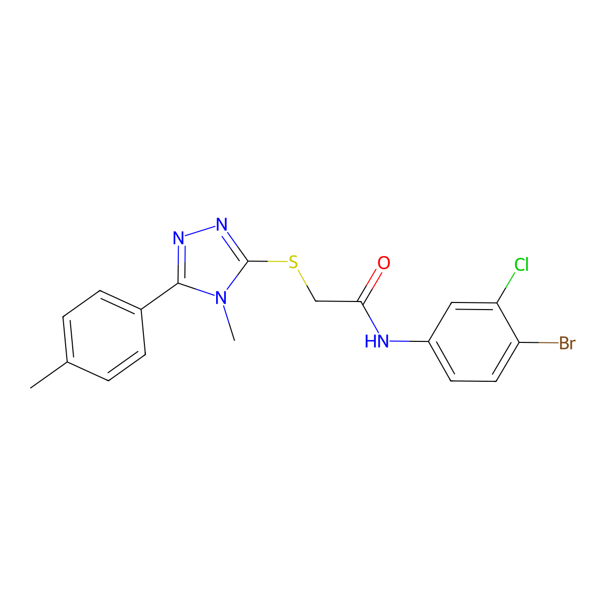 N-(4-bromo-3-chlorophenyl)-2-[[4-methyl-5-(4-methylphenyl)-1,2,4-triazol-3-yl]sulfanyl]acetamide molecular structure, CAS 708251-82-5