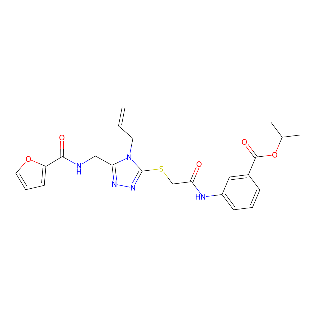 propan-2-yl 3-[({[5-{[(furan-2-ylcarbonyl)amino]methyl}-4-(prop-2-en-1-yl)-4H-1,2,4-triazol-3-yl]sulfanyl}acetyl)amino]benzoate molecular structure, CAS 708251-97-2