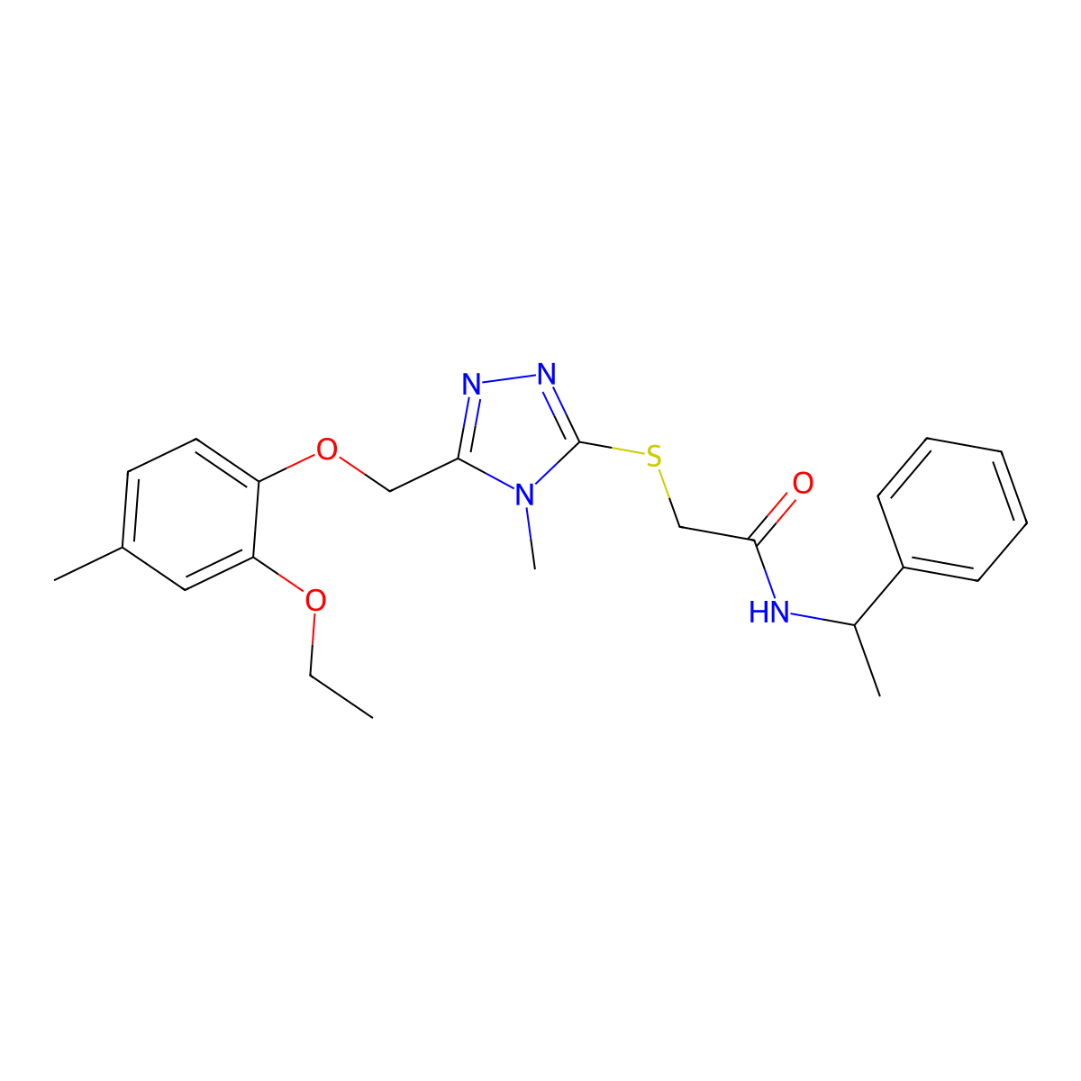 2-({5-[(2-ethoxy-4-methylphenoxy)methyl]-4-methyl-4H-1,2,4-triazol-3-yl}sulfanyl)-N-(1-phenylethyl)acetamide molecular structure, CAS 708251-98-3