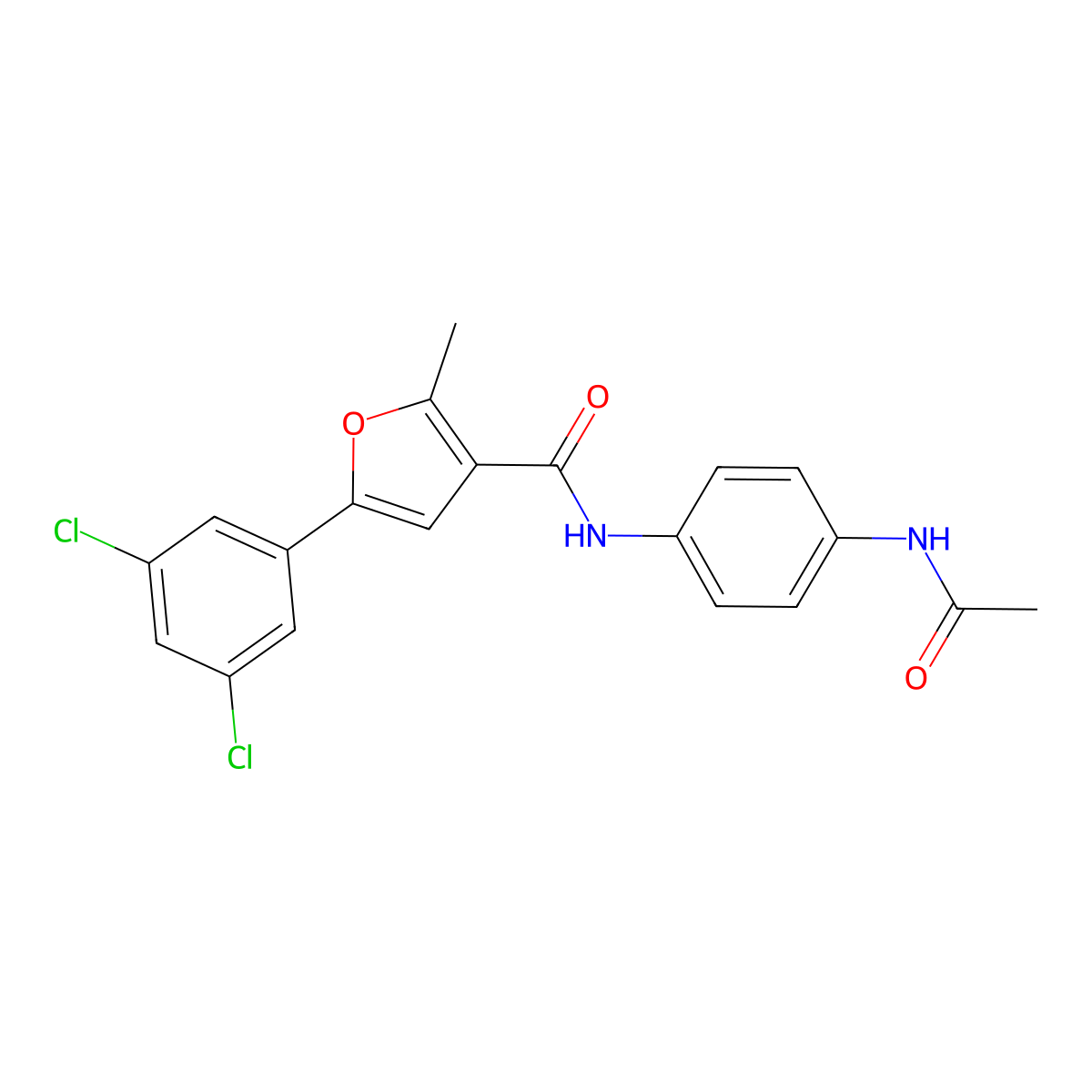 N-(4-acetamidophenyl)-5-(3,5-dichlorophenyl)-2-methylfuran-3-carboxamide molecular structure, CAS 708252-10-2