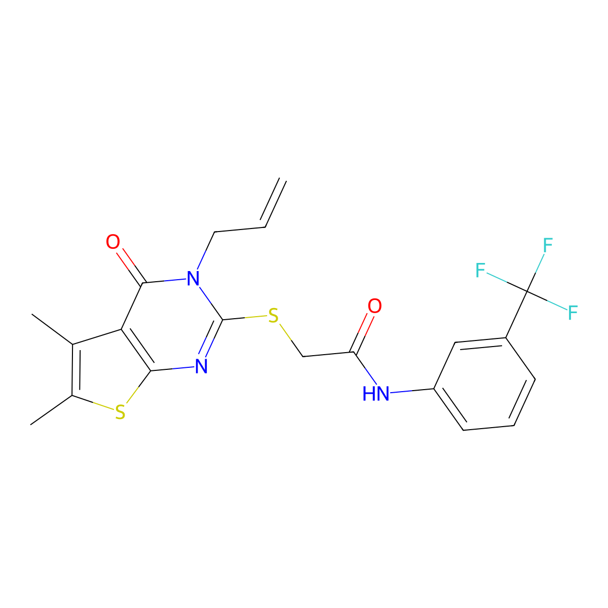 2-{[5,6-dimethyl-4-oxo-3-(prop-2-en-1-yl)-3H,4H-thieno[2,3-d]pyrimidin-2-yl]sulfanyl}-N-[3-(trifluoromethyl)phenyl]acetamide molecular structure, CAS 708252-17-9