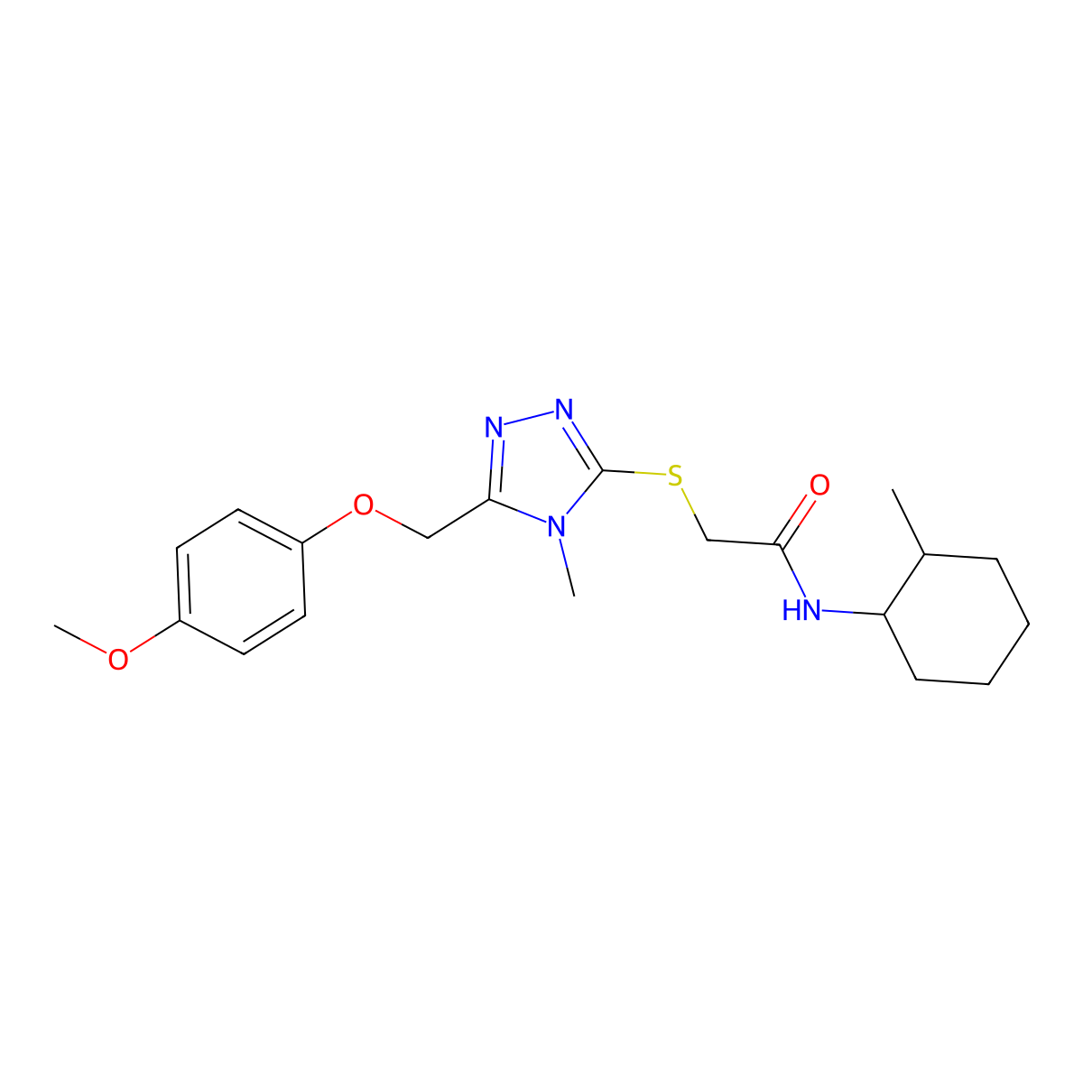2-[[5-[(4-methoxyphenoxy)methyl]-4-methyl-1,2,4-triazol-3-yl]sulfanyl]-N-(2-methylcyclohexyl)acetamide molecular structure, CAS 708252-25-9