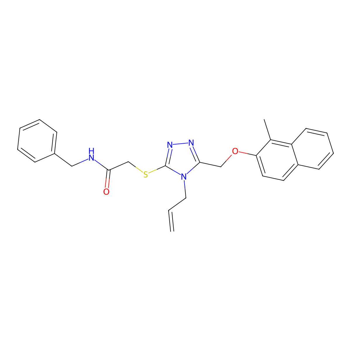 N-benzyl-2-[[5-[(1-methylnaphthalen-2-yl)oxymethyl]-4-prop-2-enyl-1,2,4-triazol-3-yl]sulfanyl]acetamide molecular structure, CAS 708252-28-2