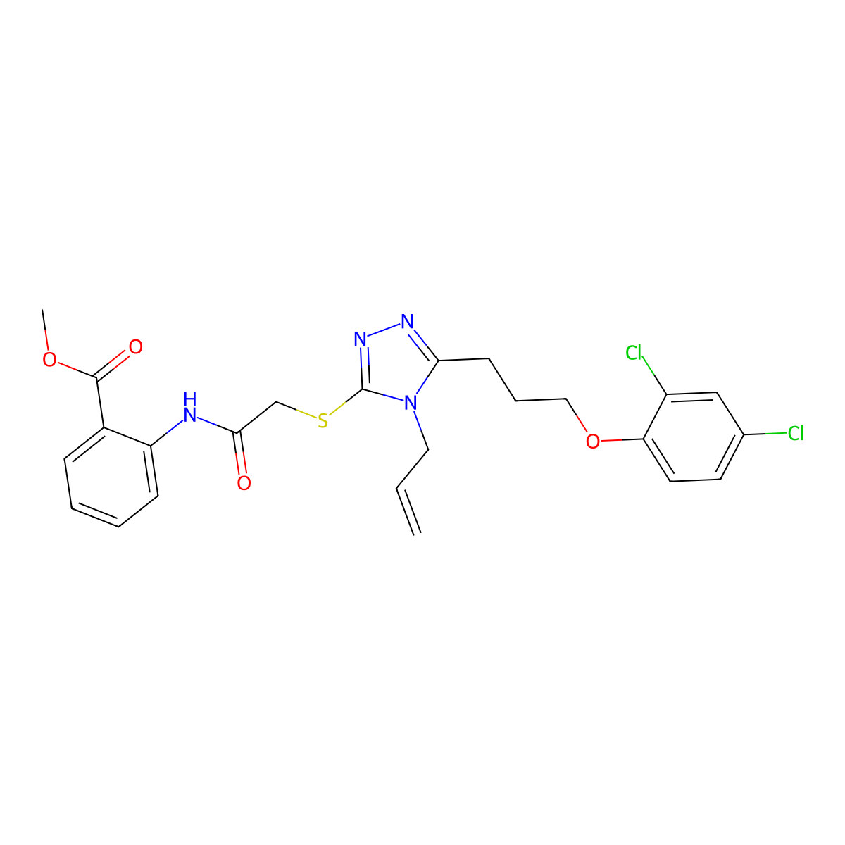 methyl 2-{[({5-[3-(2,4-dichlorophenoxy)propyl]-4-(prop-2-en-1-yl)-4H-1,2,4-triazol-3-yl}sulfanyl)acetyl]amino}benzoate molecular structure, CAS 708252-30-6