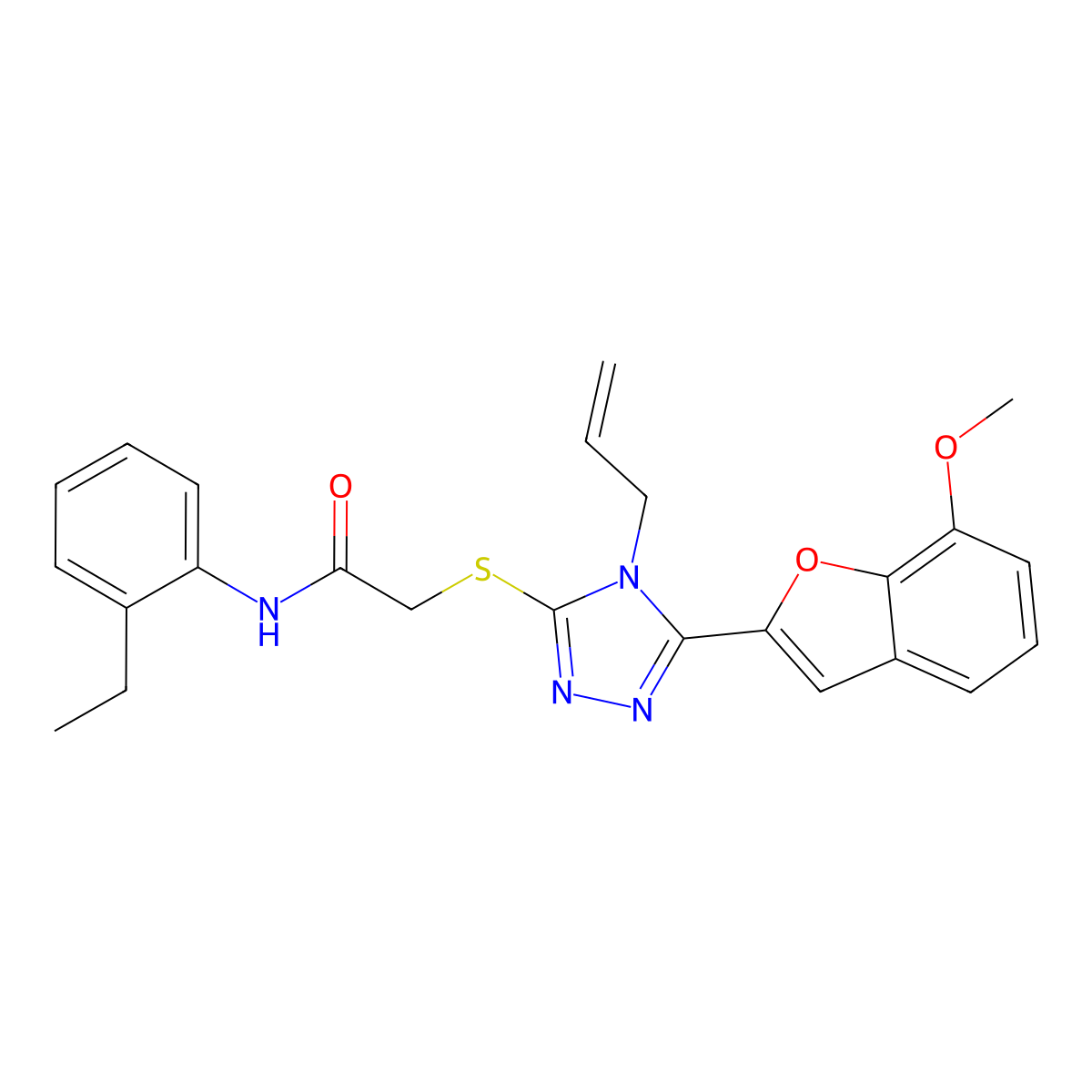 N-(2-ethylphenyl)-2-[[5-(7-methoxy-1-benzofuran-2-yl)-4-prop-2-enyl-1,2,4-triazol-3-yl]sulfanyl]acetamide molecular structure, CAS 708252-31-7