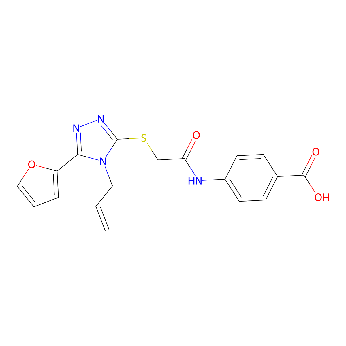 4-[({[5-(furan-2-yl)-4-(prop-2-en-1-yl)-4H-1,2,4-triazol-3-yl]sulfanyl}acetyl)amino]benzoic acid molecular structure, CAS 708252-36-2