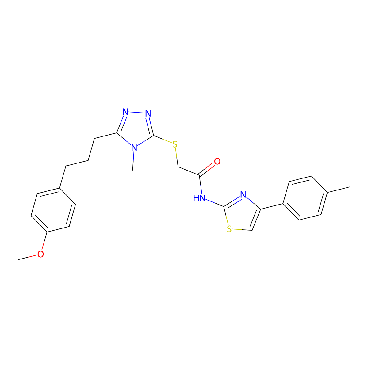 2-[[5-[3-(4-methoxyphenyl)propyl]-4-methyl-1,2,4-triazol-3-yl]sulfanyl]-N-[4-(4-methylphenyl)-1,3-thiazol-2-yl]acetamide molecular structure, CAS 708252-50-0