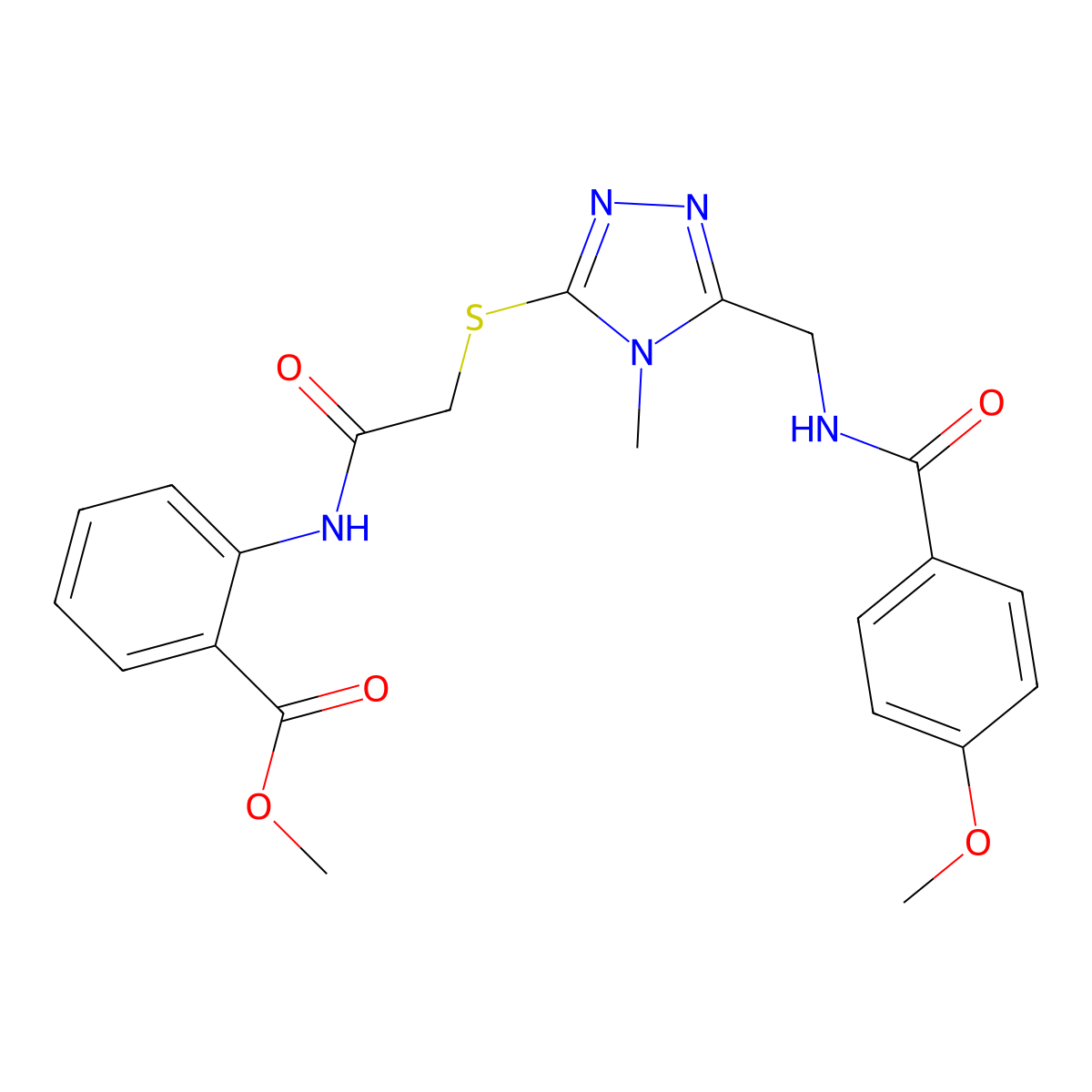 methyl 2-[({[5-({[(4-methoxyphenyl)carbonyl]amino}methyl)-4-methyl-4H-1,2,4-triazol-3-yl]sulfanyl}acetyl)amino]benzoate molecular structure, CAS 708252-73-7