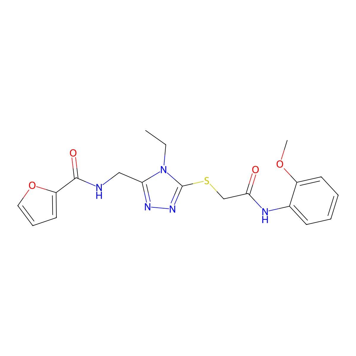 N-[[4-ethyl-5-[2-(2-methoxyanilino)-2-oxoethyl]sulfanyl-1,2,4-triazol-3-yl]methyl]furan-2-carboxamide molecular structure, CAS 708252-96-4