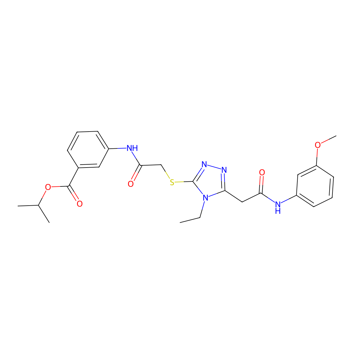 propan-2-yl 3-({[(4-ethyl-5-{2-[(3-methoxyphenyl)amino]-2-oxoethyl}-4H-1,2,4-triazol-3-yl)sulfanyl]acetyl}amino)benzoate molecular structure, CAS 708253-04-7