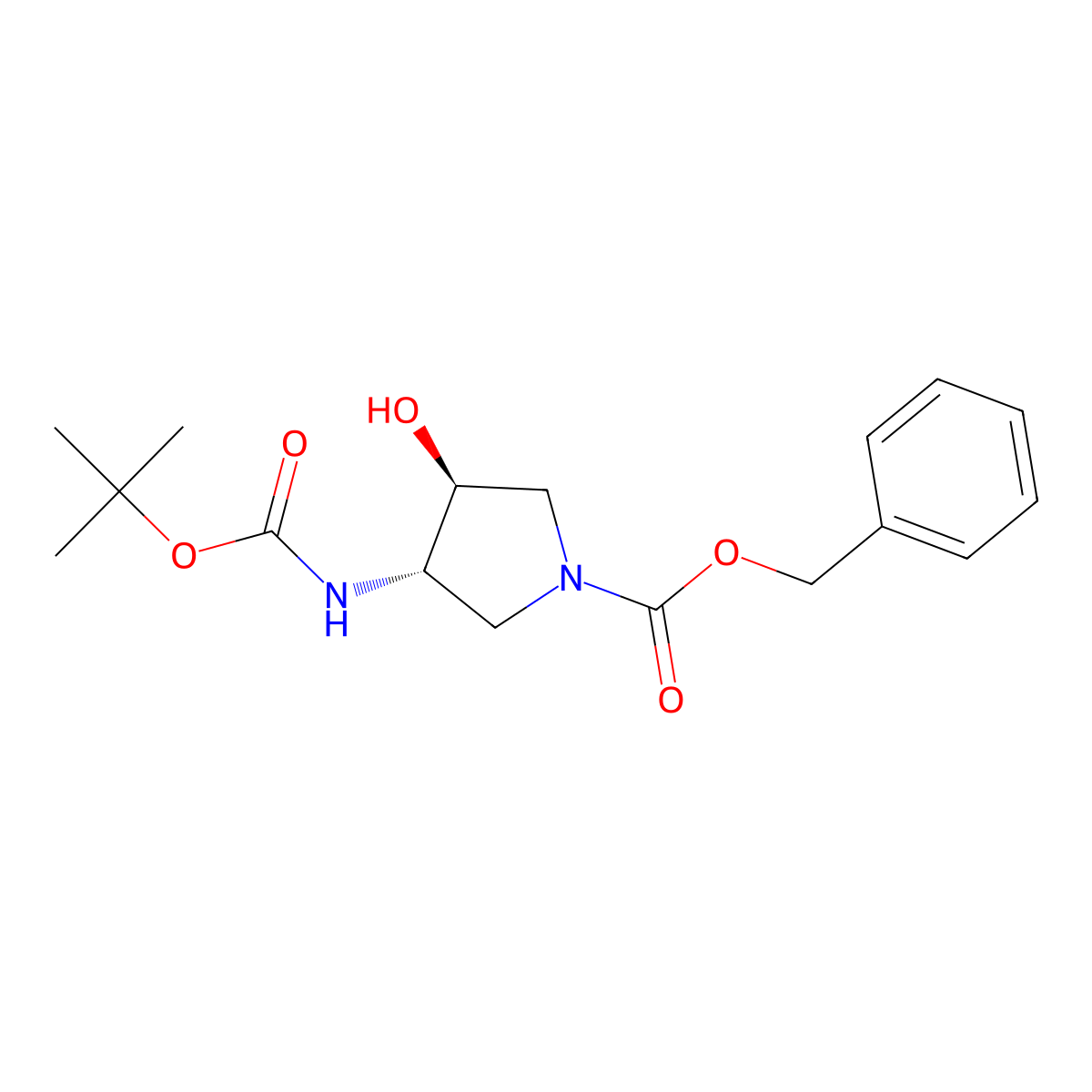 trans-Benzyl 3-(tert-butoxycarbonylamino)-4-hydroxypyrrolidine-1-carboxylate molecular structure, CAS 708273-50-1