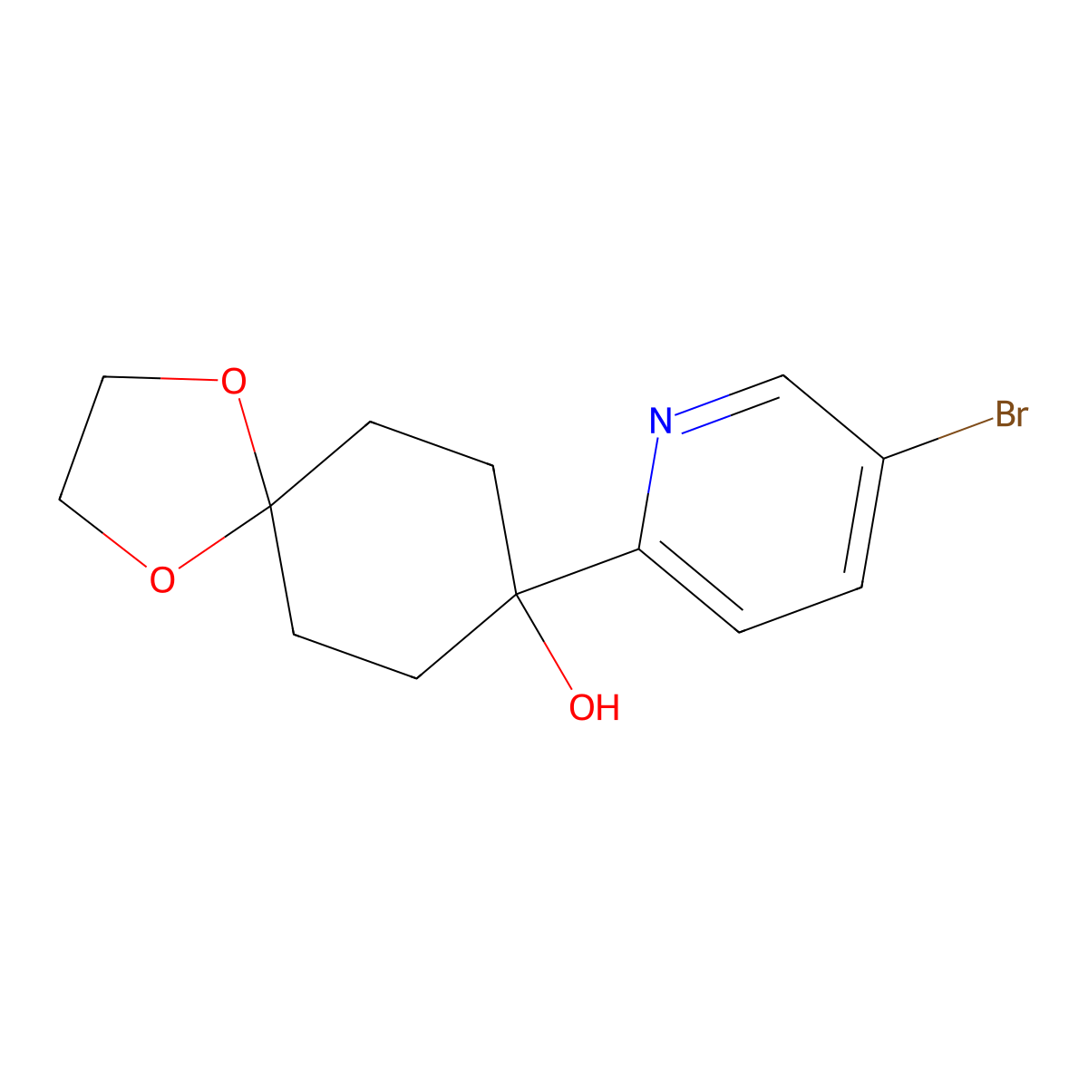 8-(5-Bromopyridin-2-yl)-1,4-dioxaspiro[4.5]decan-8-ol molecular structure, CAS 708274-37-7