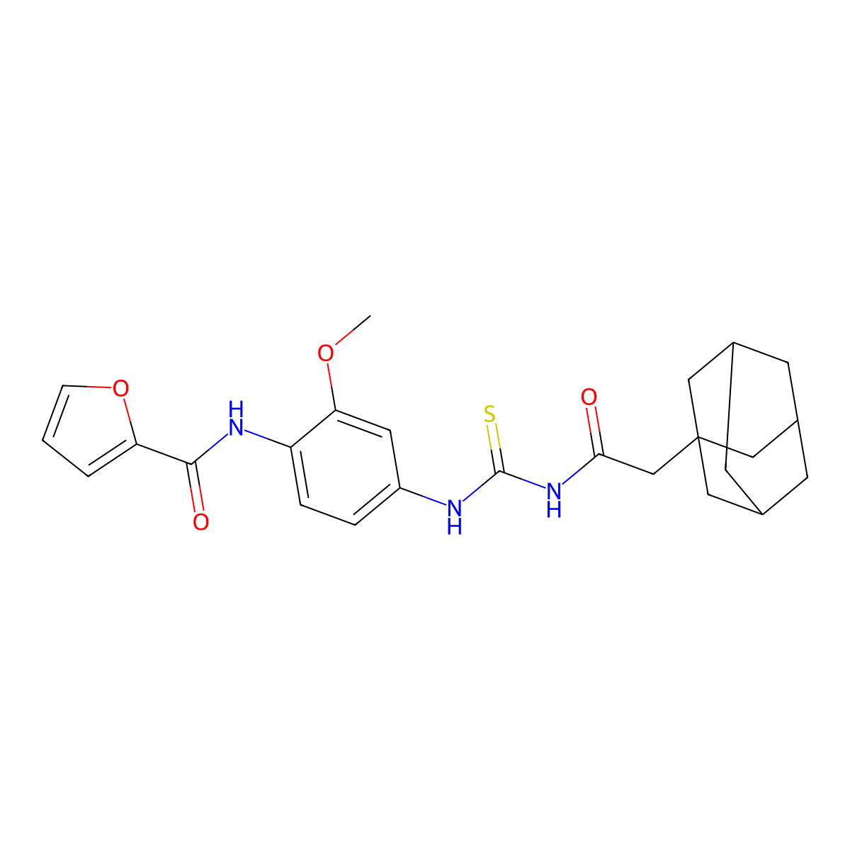 N-[4-[[2-(1-adamantyl)acetyl]carbamothioylamino]-2-methoxyphenyl]furan-2-carboxamide molecular structure, CAS 708278-84-6