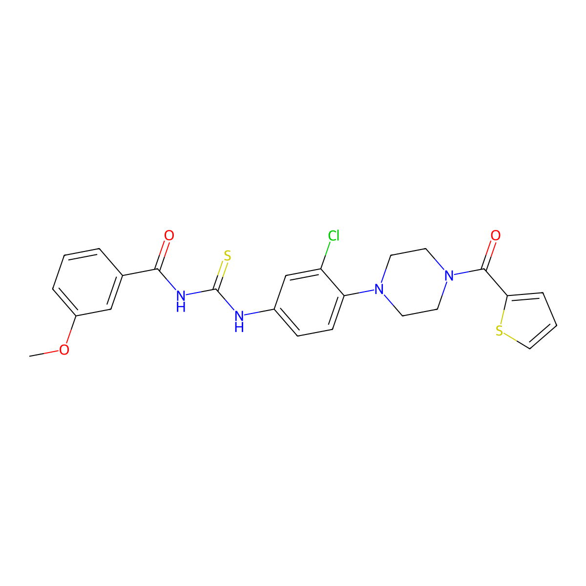 N-[[3-chloro-4-[4-(thiophene-2-carbonyl)piperazin-1-yl]phenyl]carbamothioyl]-3-methoxybenzamide molecular structure, CAS 708278-86-8