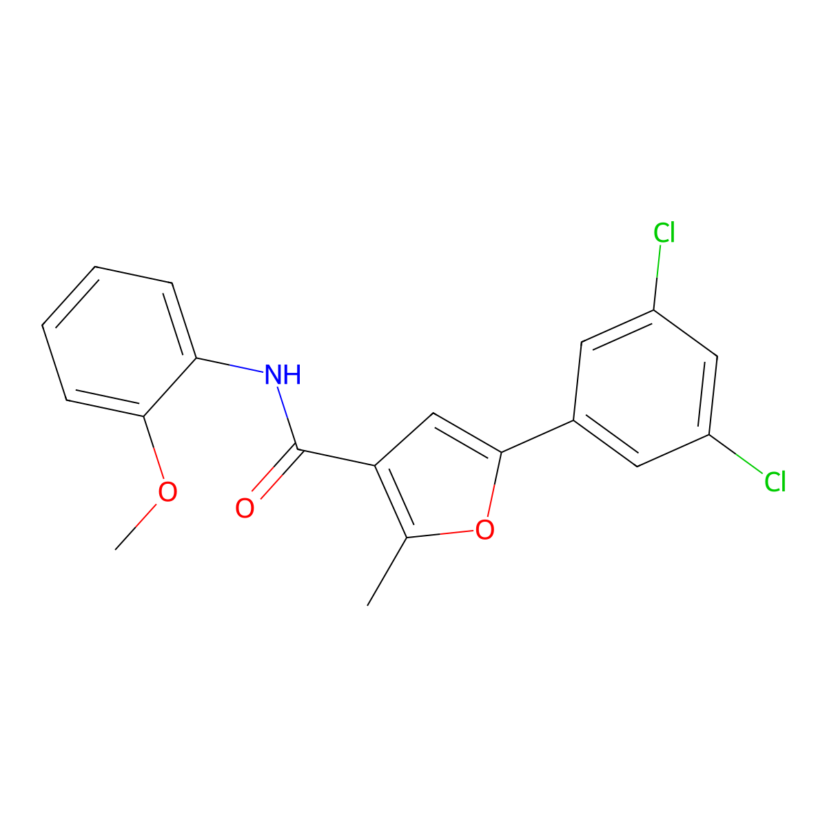 5-(3,5-dichlorophenyl)-N-(2-methoxyphenyl)-2-methylfuran-3-carboxamide molecular structure, CAS 708278-91-5