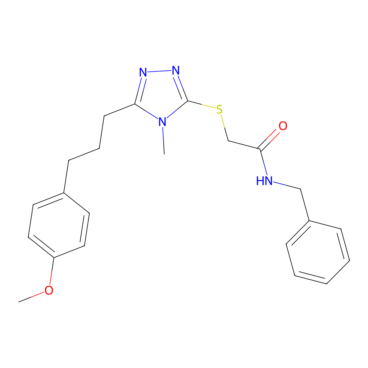 N-benzyl-2-[[5-[3-(4-methoxyphenyl)propyl]-4-methyl-1,2,4-triazol-3-yl]sulfanyl]acetamide molecular structure, CAS 708278-97-1